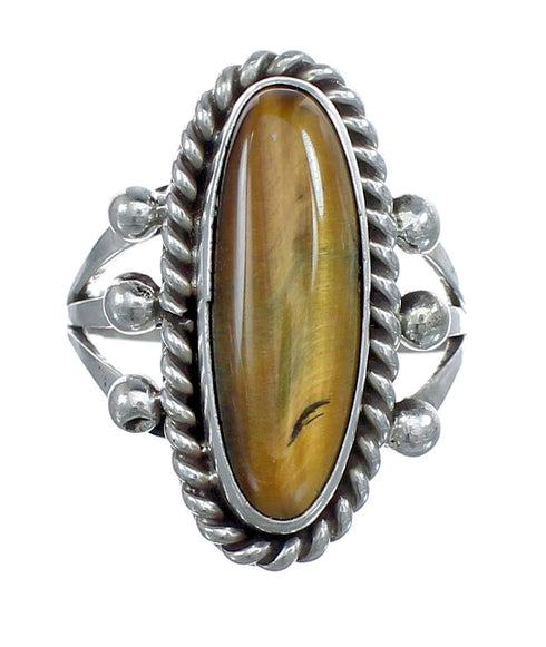 Twisted Sterling Silver Navajo Tiger Eye Ring Size 8-1/4 AX123963